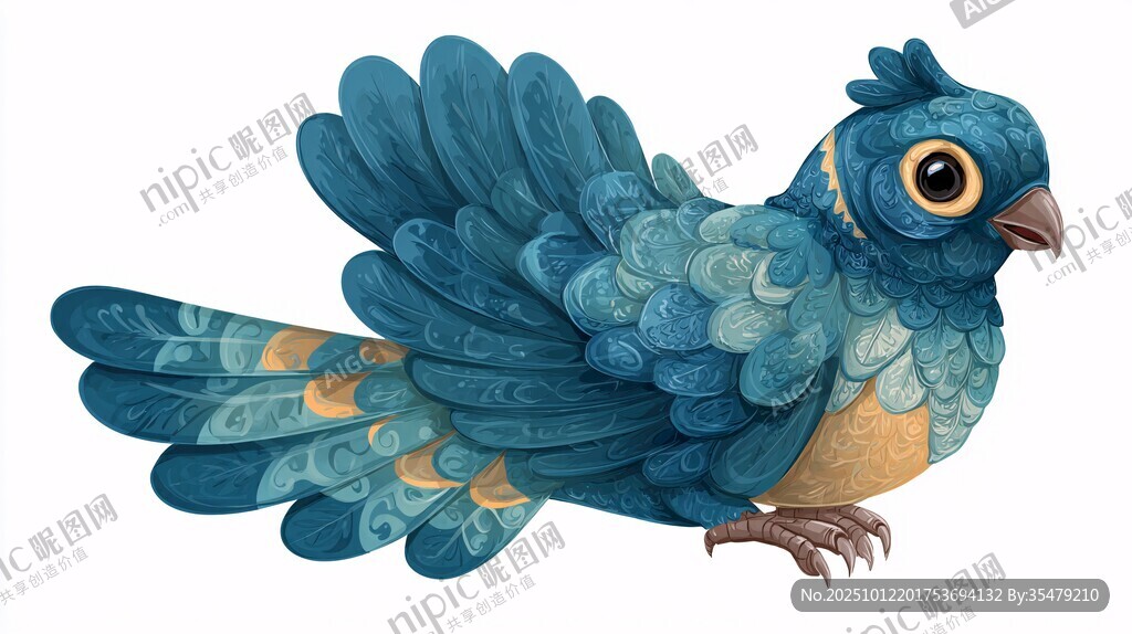 梦幻蓝羽小鸟插画