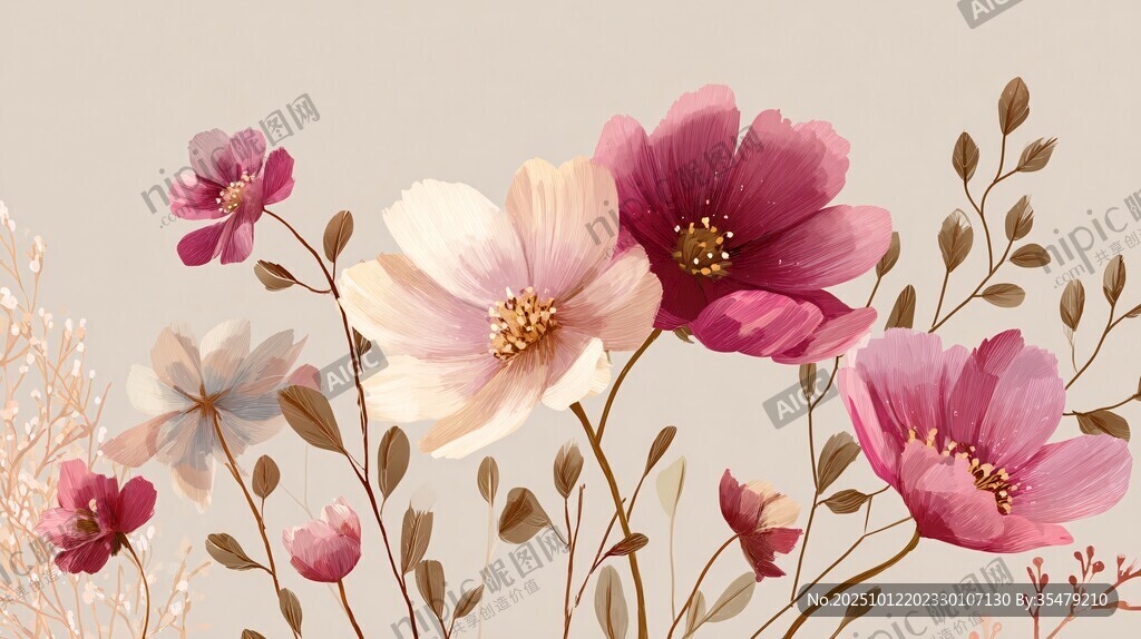 梦幻柔美花卉插画作品