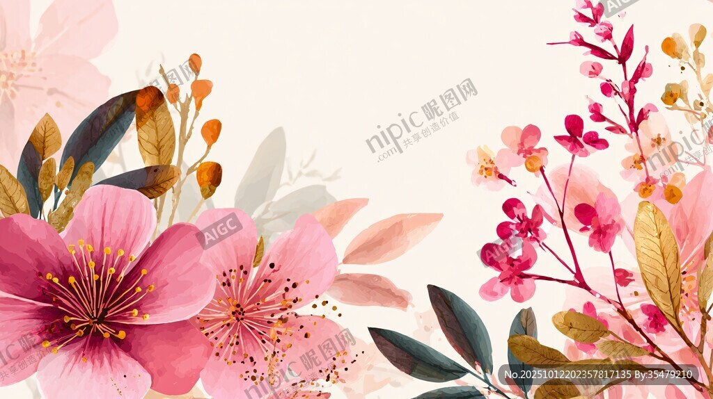 粉色花卉装饰背景图