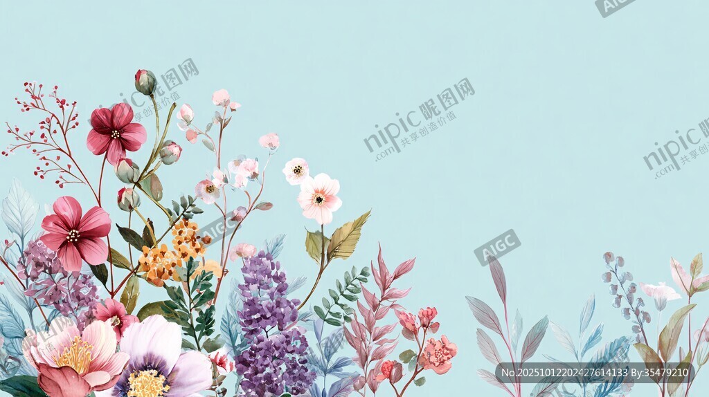 清新花卉边框插画