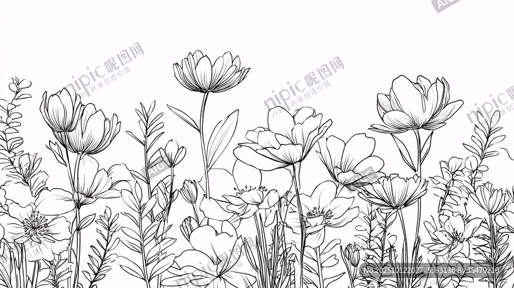 手绘花卉线条插画