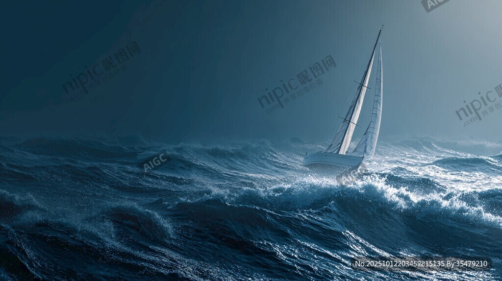 海上孤帆勇斗汹涌波涛
