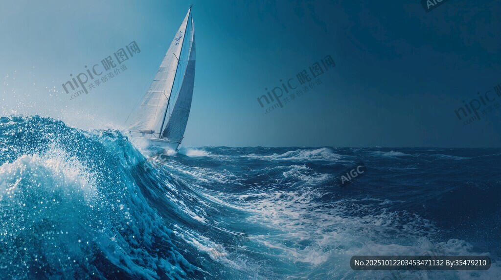 海上帆船破浪前行