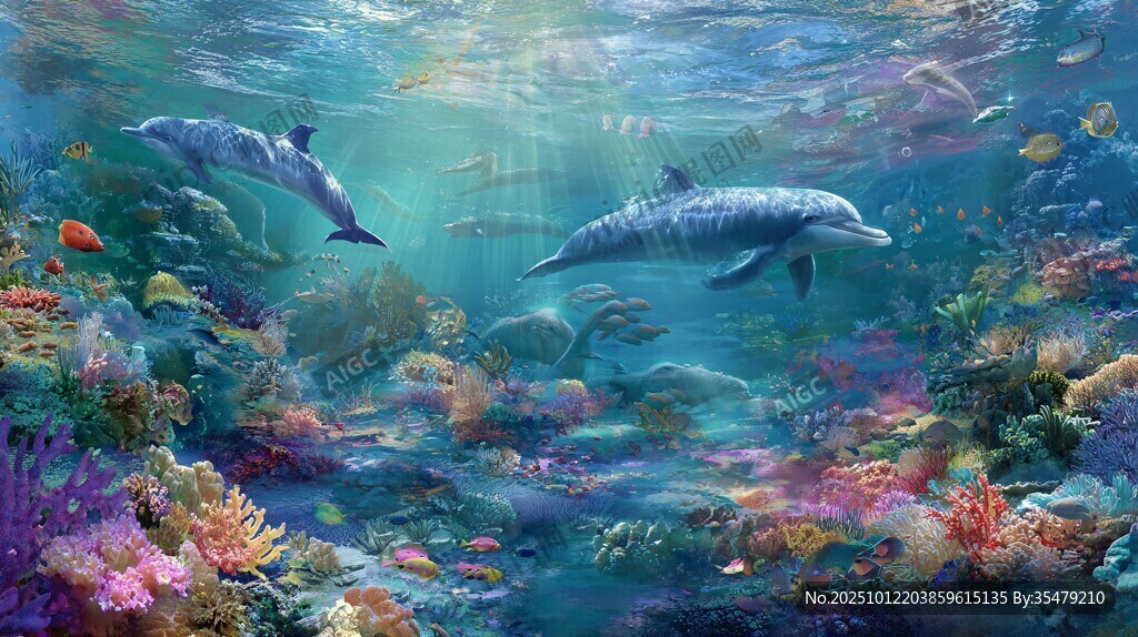 梦幻海底世界的海豚共舞
