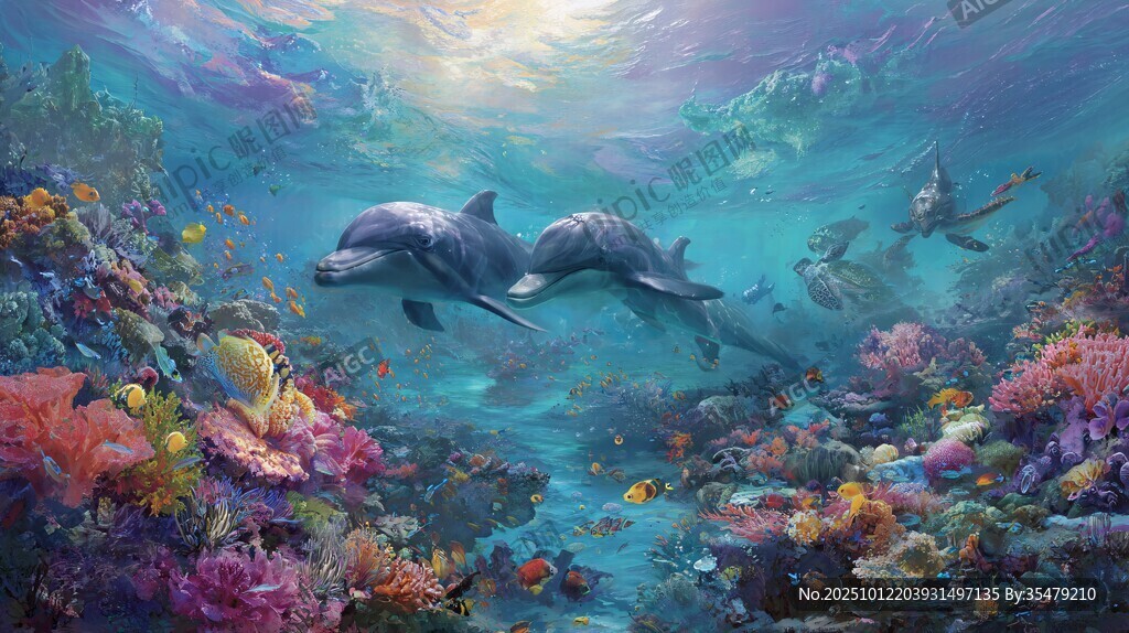 梦幻海底世界的海豚共舞