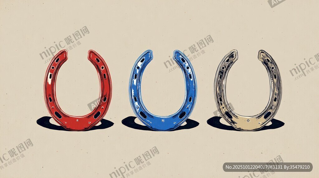 三色马蹄铁摆件展示