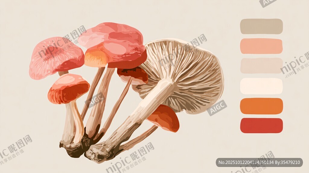 粉色蘑菇插画及配色示例