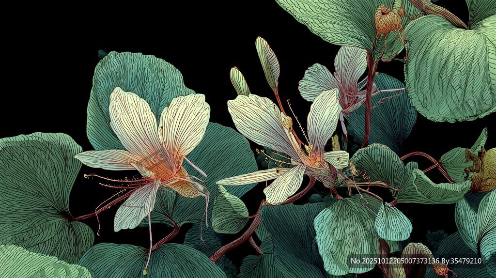 清新淡雅的花叶特写