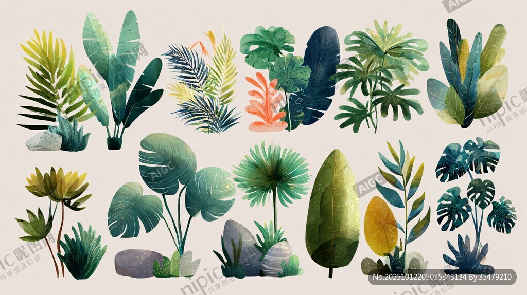 热带植物水彩插画集合