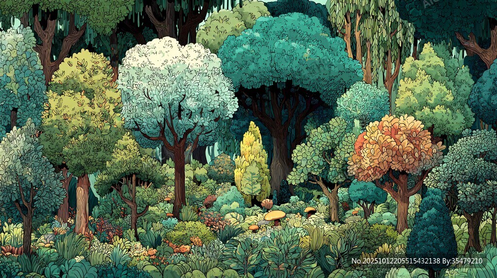 奇幻森林景观插画