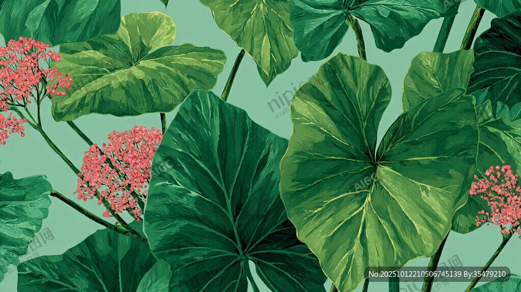 热带绿植花卉图案背景
