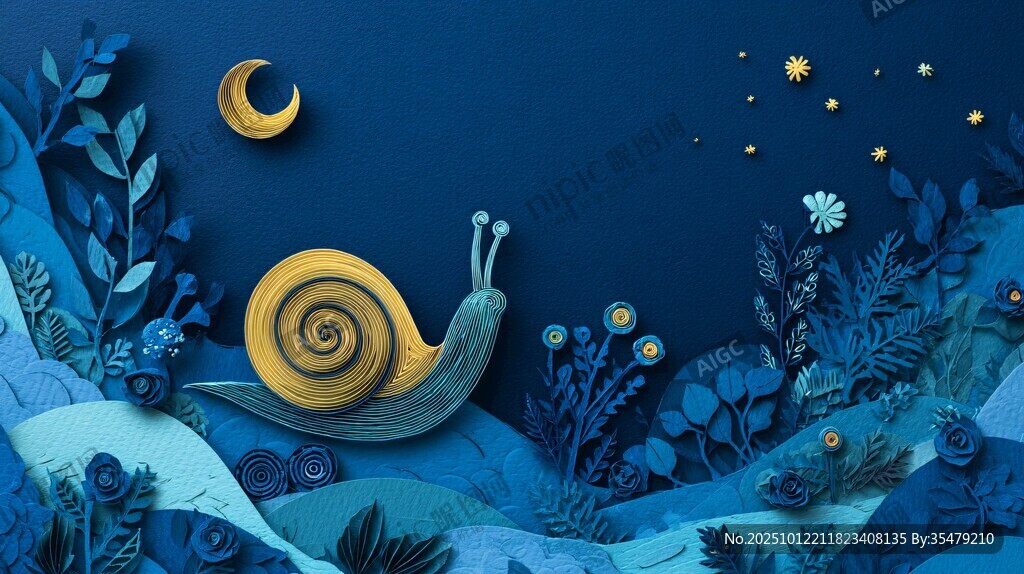 月夜下的蜗牛奇幻世界