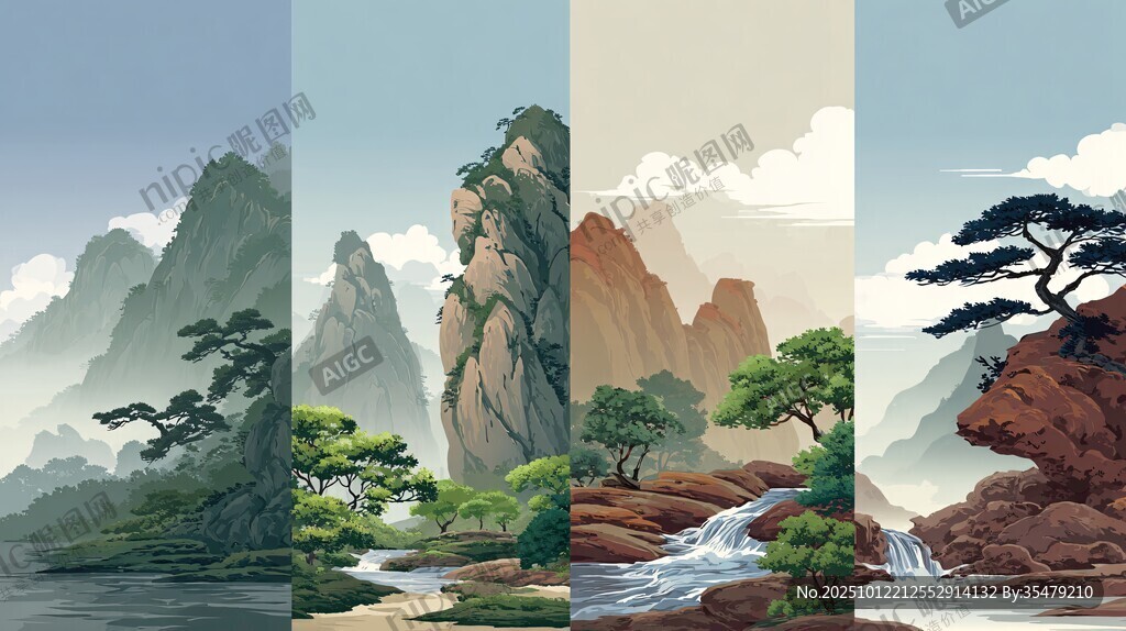 水墨山水风光画卷