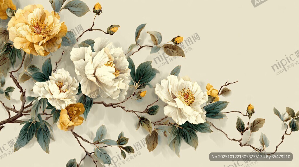 中式花卉装饰画精美画面