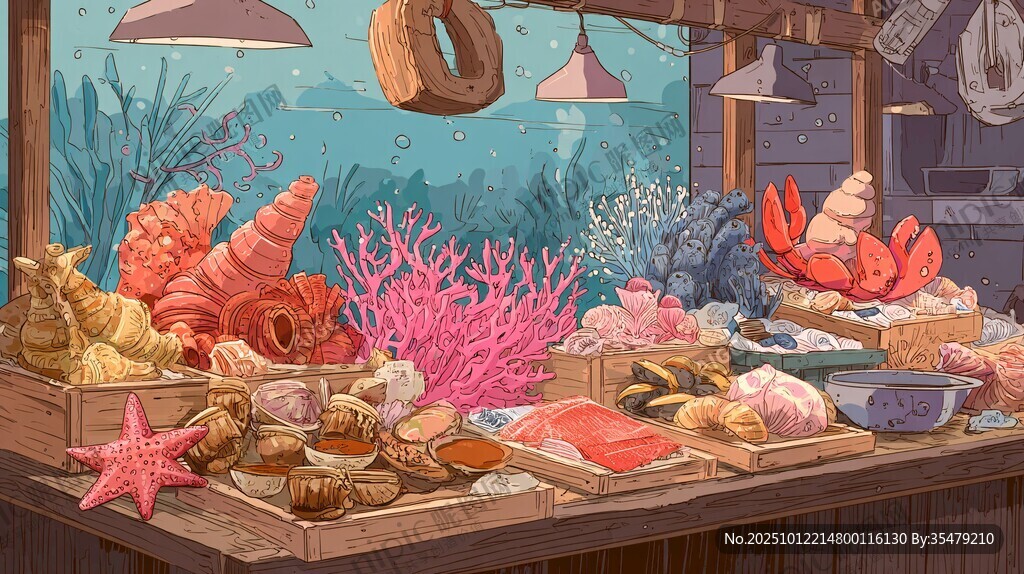 海底市集的缤纷海产展示