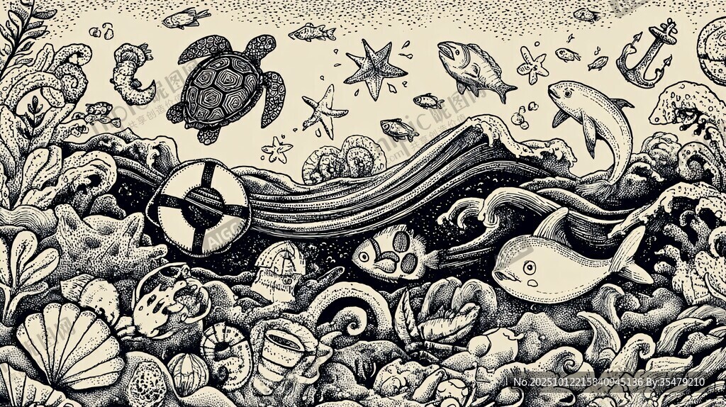 海底奇幻生物手绘插画