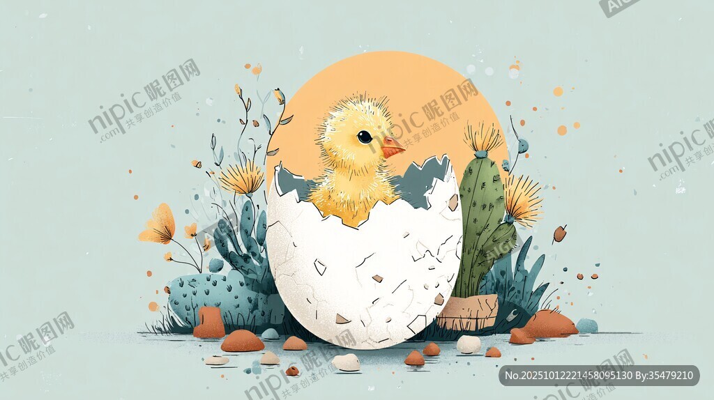 破壳而出的小黄鸡插画