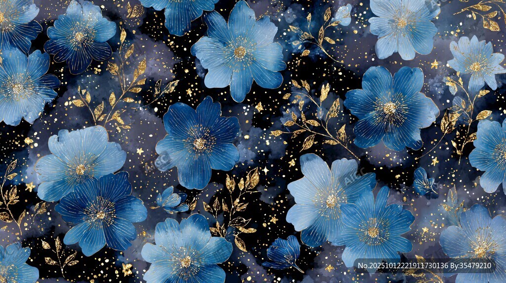 梦幻蓝花星空纹理图案
