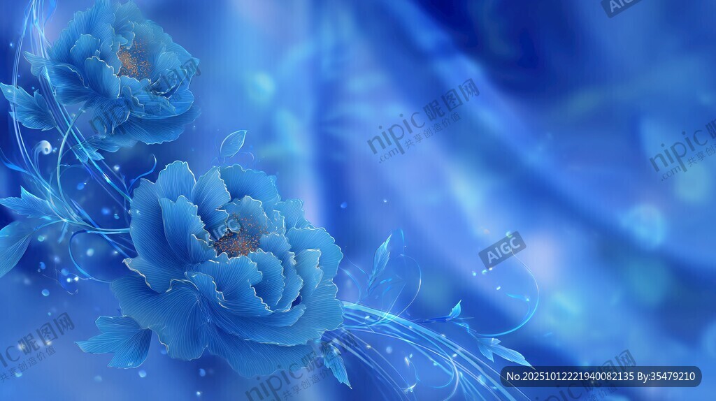 梦幻蓝调花卉背景图