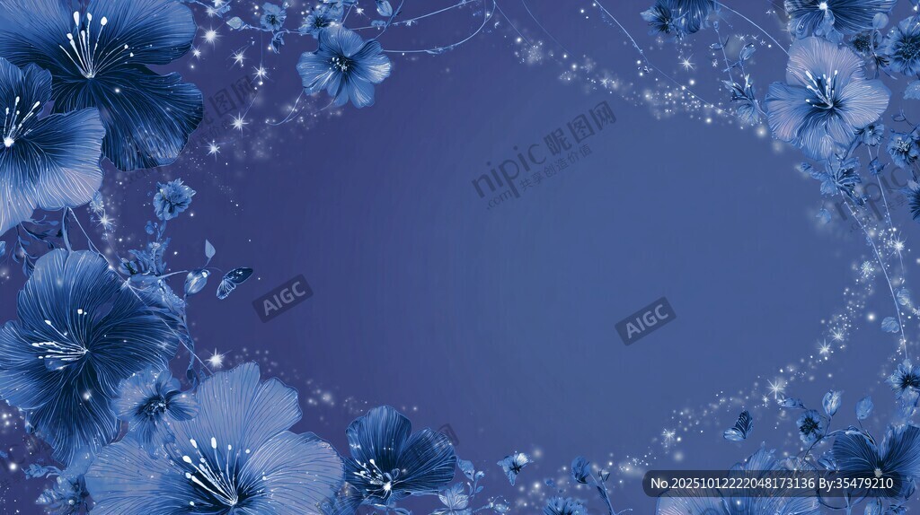 梦幻蓝调花卉背景图