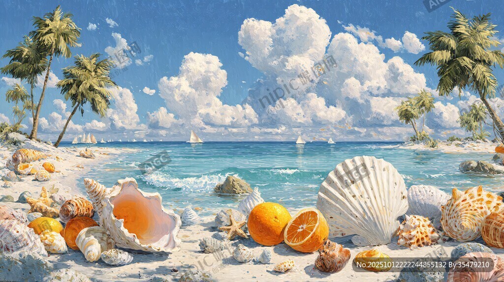 夏日海滩的多彩贝壳世界