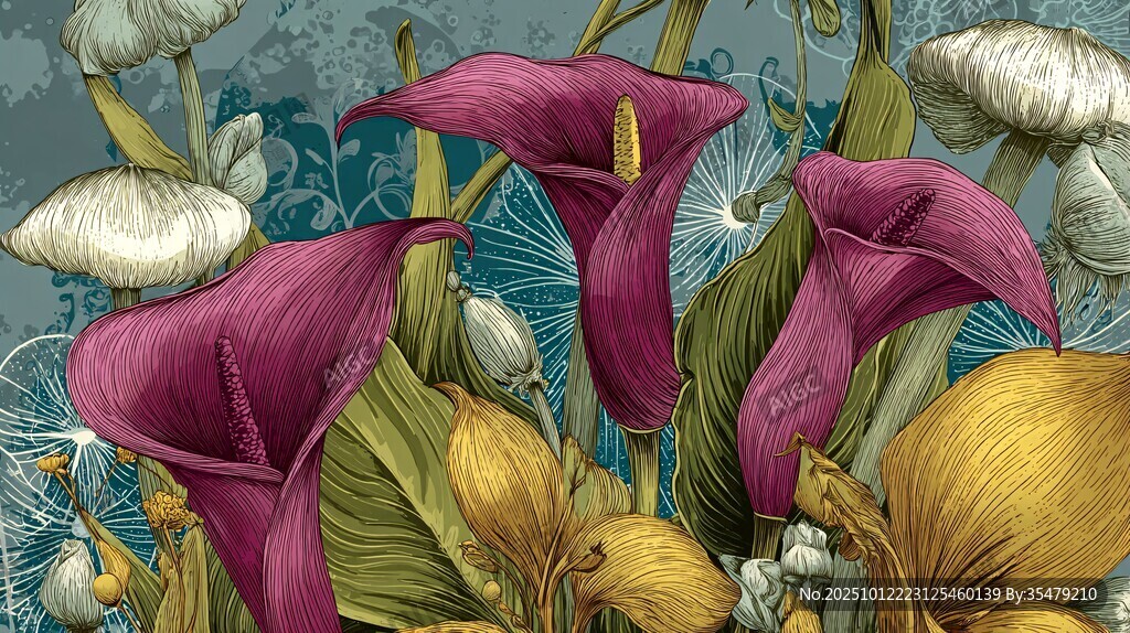 艳丽马蹄莲插画花卉景象