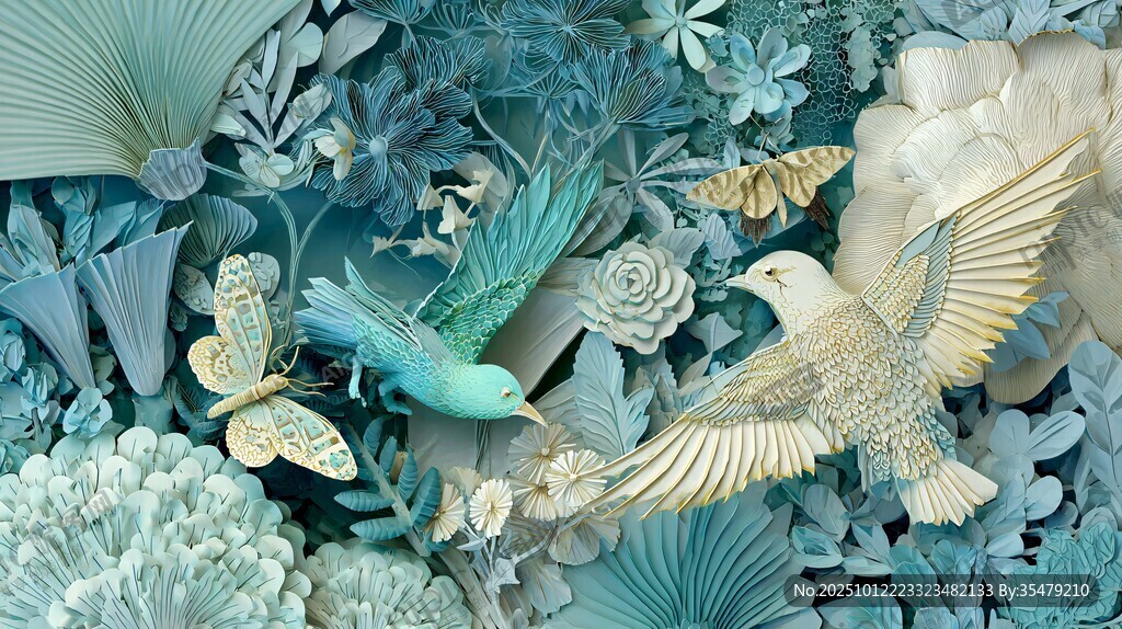梦幻蓝调花鸟纸艺世界