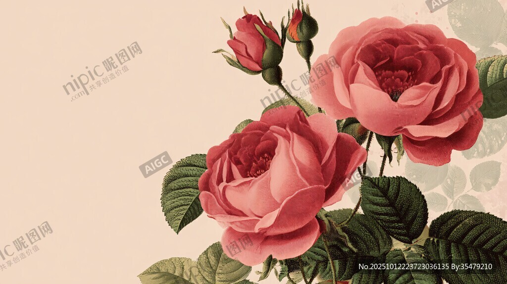 粉色玫瑰花卉精美插画