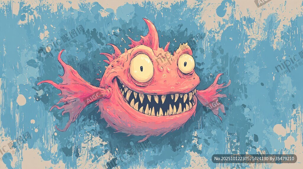 诡异粉色尖牙鱼插画