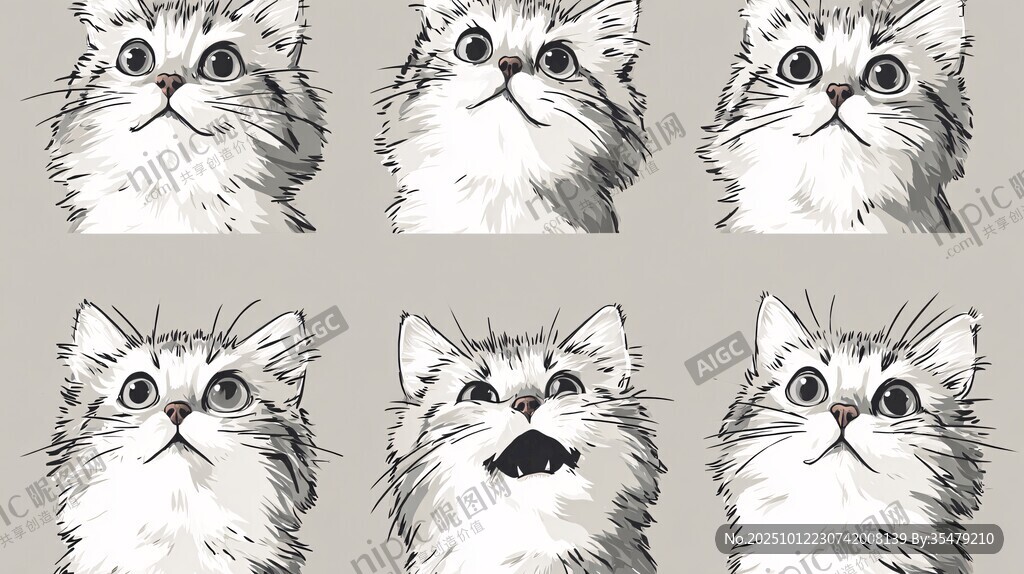 猫咪多样表情手绘插画