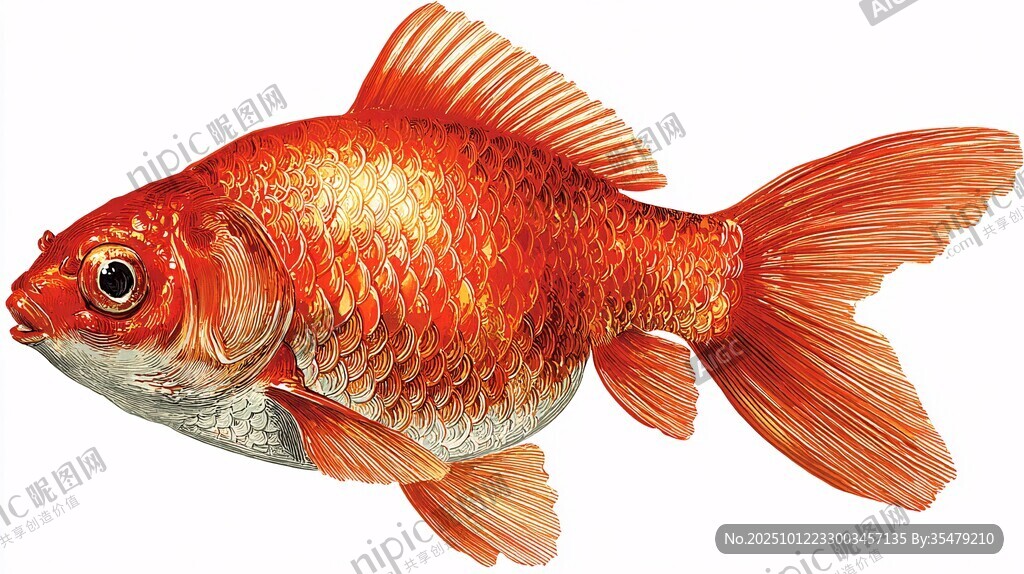 橙红色金鱼特写插画