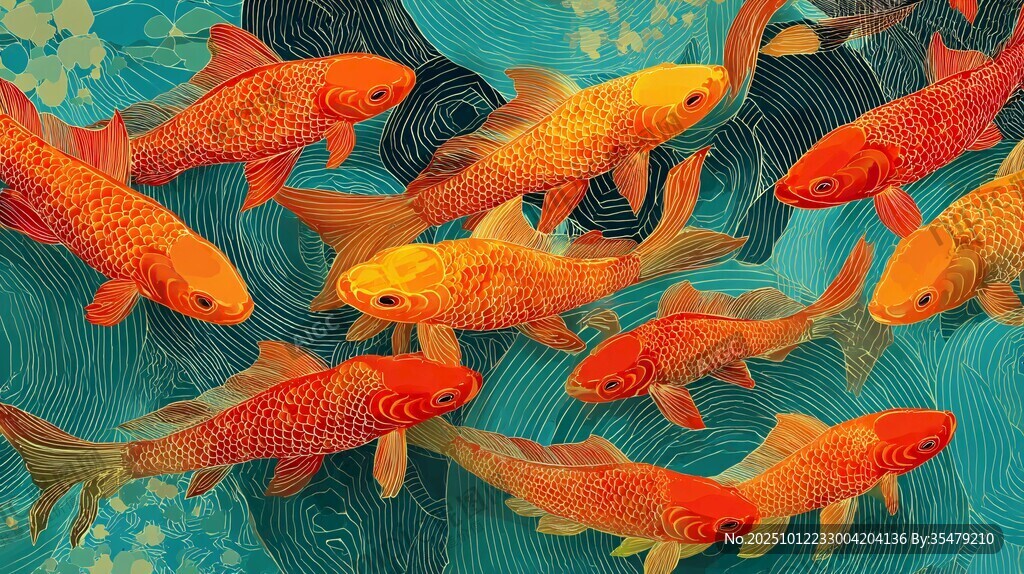 群鲤畅游图
