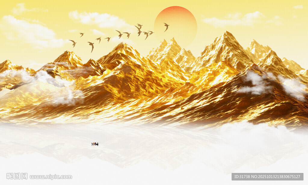 金色山水图背景