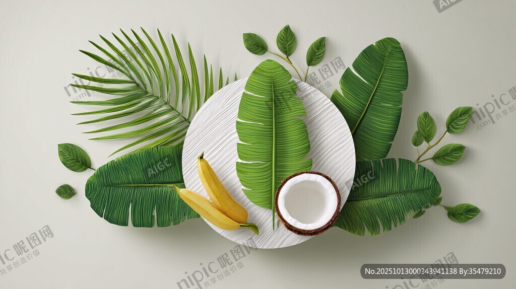 热带风情水果与绿植摆盘