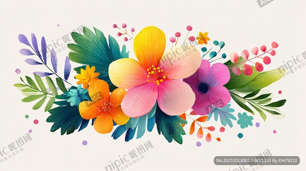 缤纷花卉插画 色彩绚丽