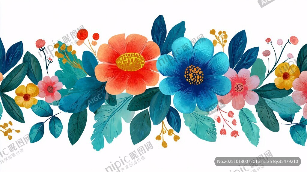 多彩花卉边框图案