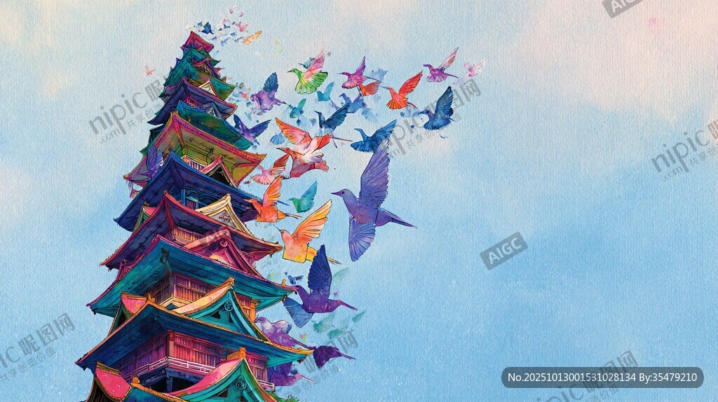 彩塔飞鸟 梦幻中式景观