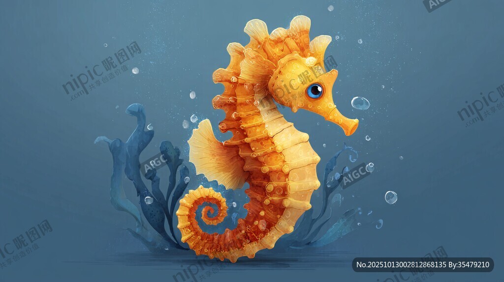 可爱橙色海马在水中舞动