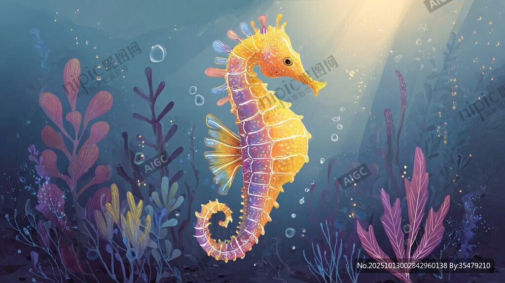 梦幻海底的彩色海马