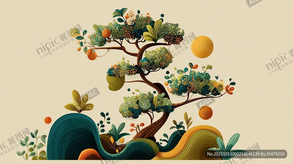 梦幻森林中的奇幻树木景观