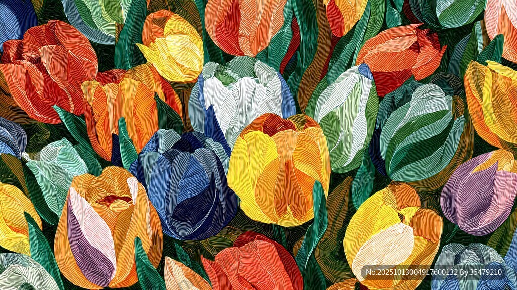 多彩郁金香花卉艺术插画