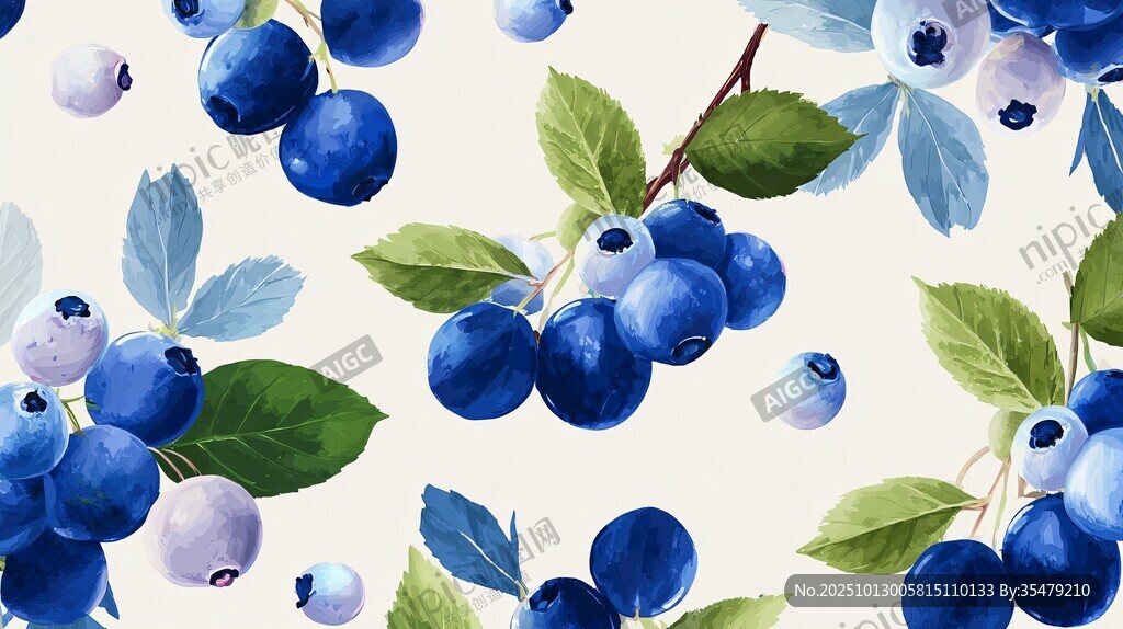 水彩风蓝莓花卉无缝图案