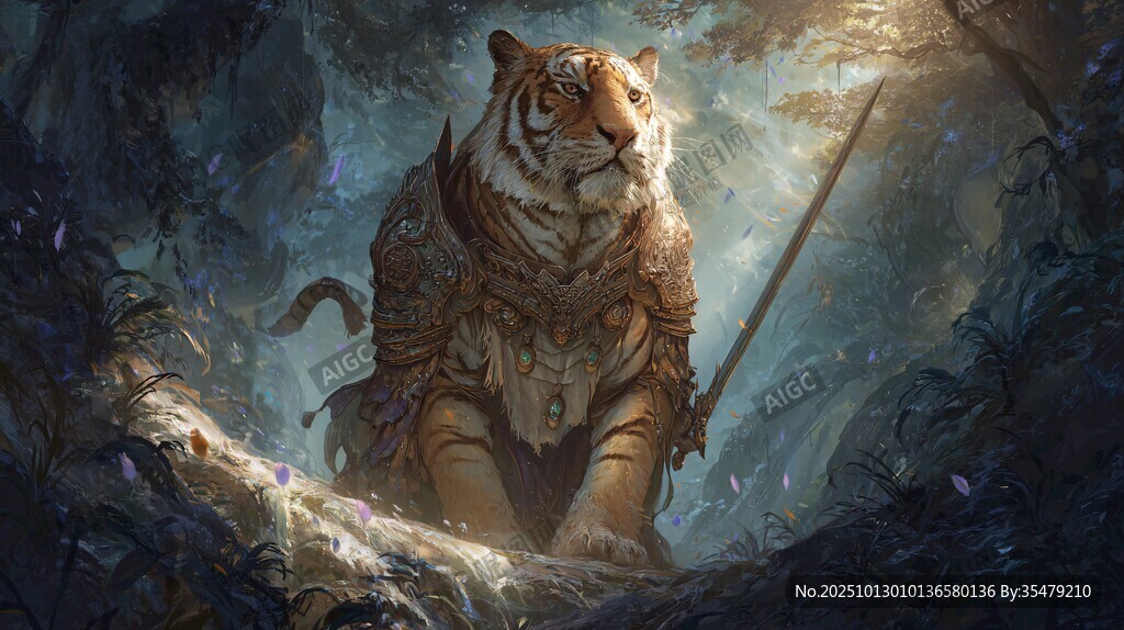 奇幻虎骑士森林中伫立