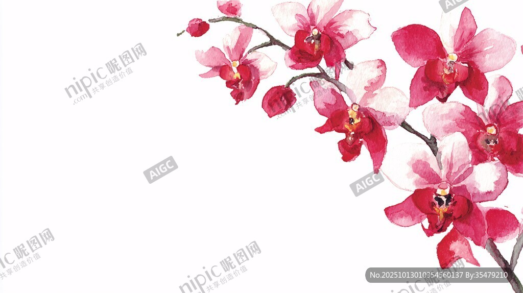 水墨风粉色兰花枝