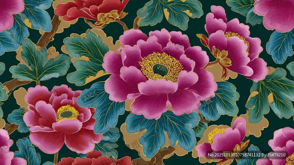 富贵牡丹花卉图案纹理