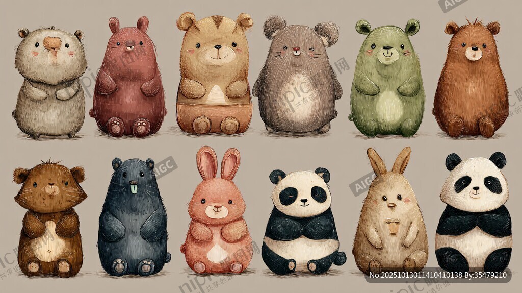 可爱动物玩偶插画集合