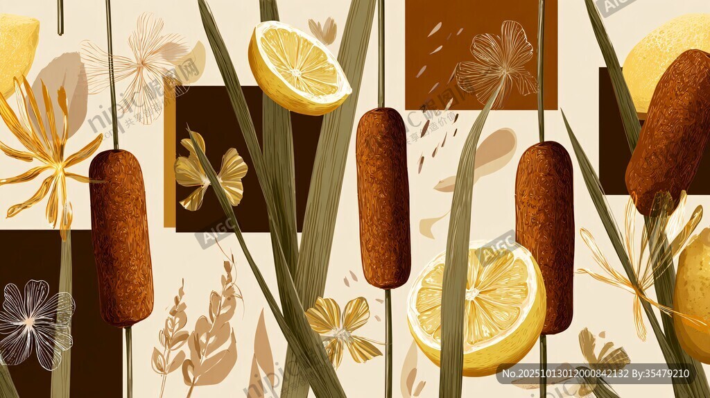 柠檬香蒲花卉插画图案