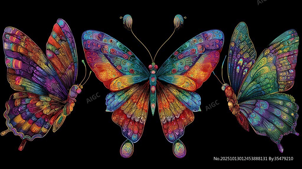 梦幻多彩蝴蝶艺术画作