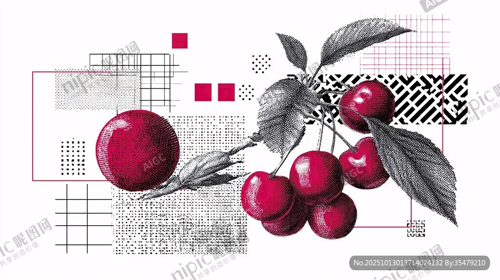 几何风格樱桃插画