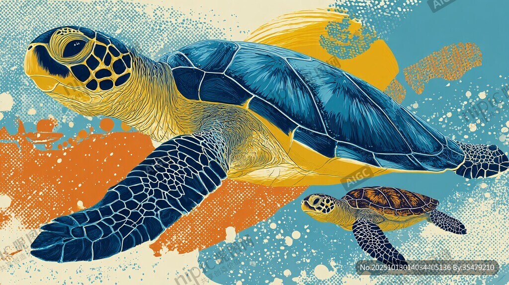 海龟母子畅游梦幻海洋